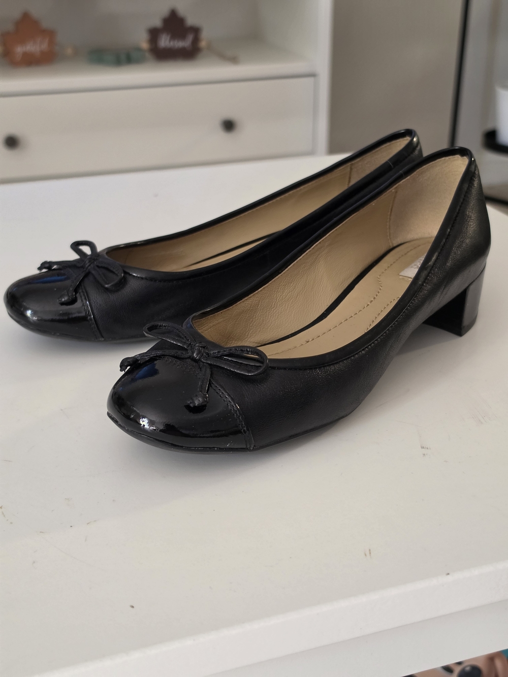 Geox Black Leather Low Block Heel Ballet Pumps Size 38 - Picture 4 of 8